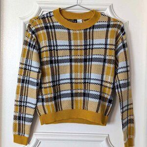 H&M Divided Women's Lightweight Yellow & Black Plaid Sweater Size XS